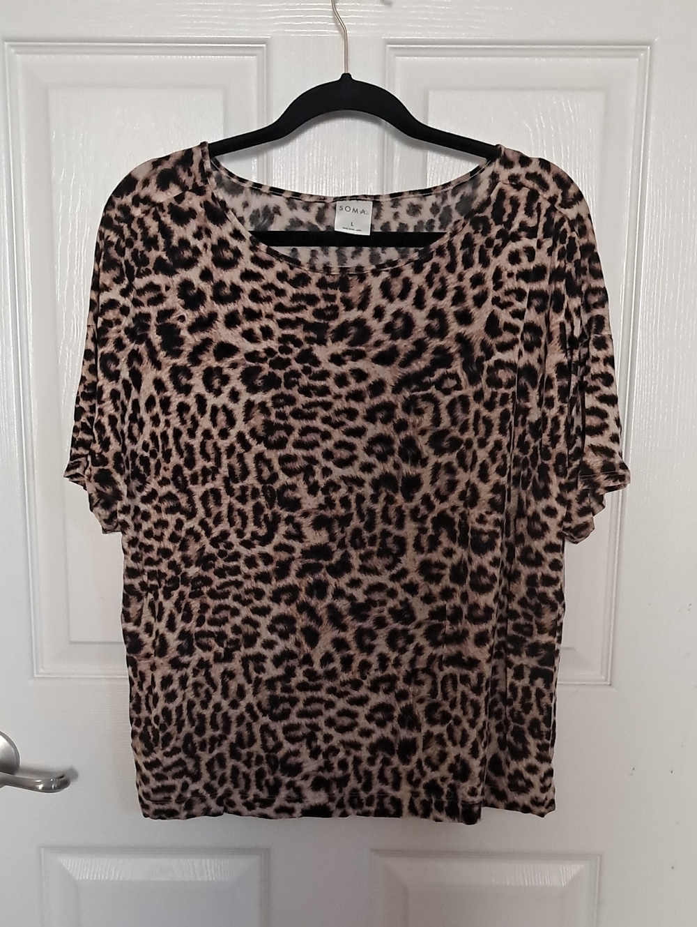 Soma Short Sleeve Leopard Print Tee - Brown and Black